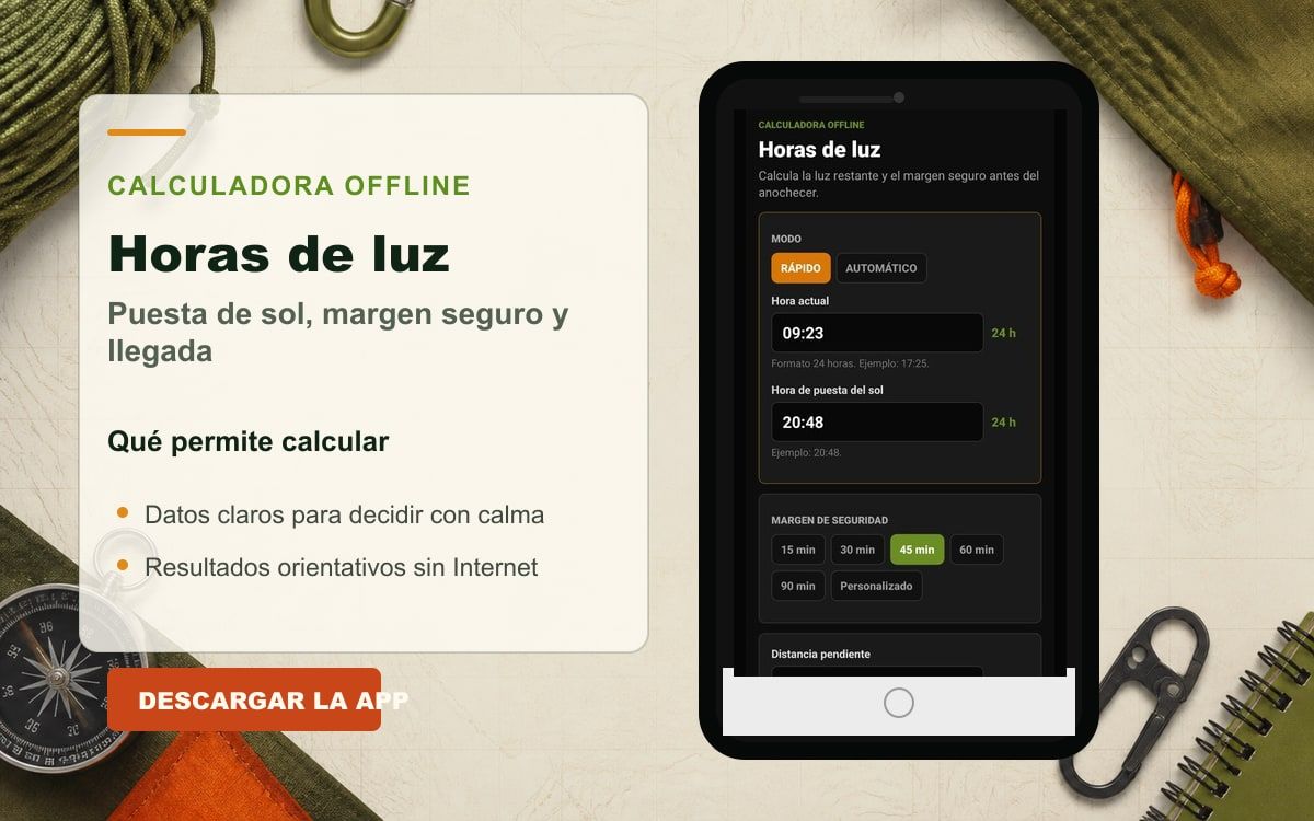 Portada con la calculadora real de horas de luz de Modo Crisis Survival