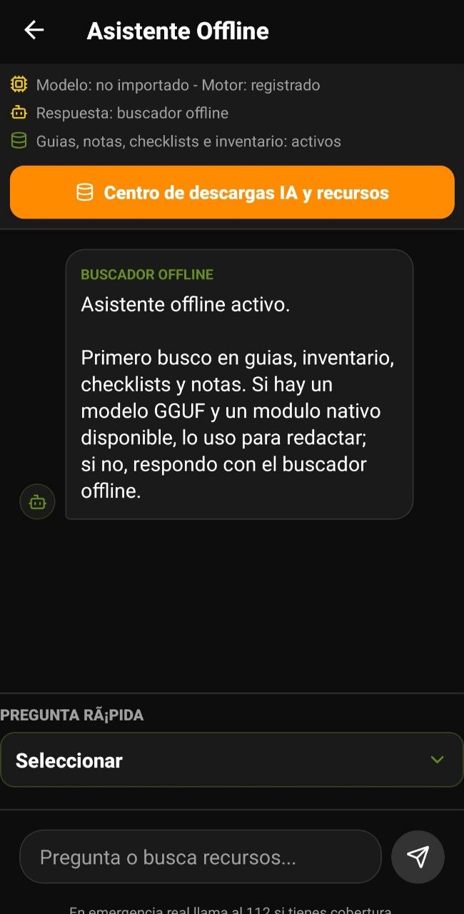 Pantalla del asistente IA offline con acceso al centro de descargas