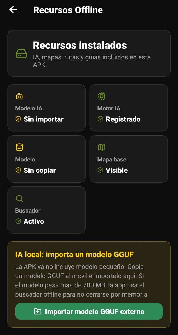 Pantalla de recursos offline con el botón Importar modelo GGUF