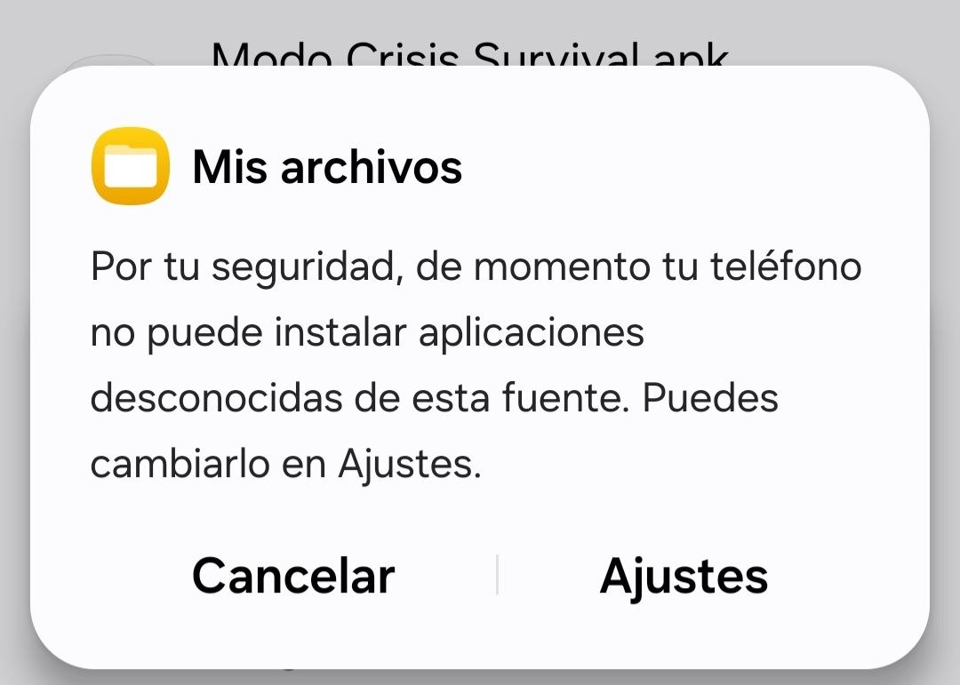 Pantalla de Android para permitir instalar desde esta fuente