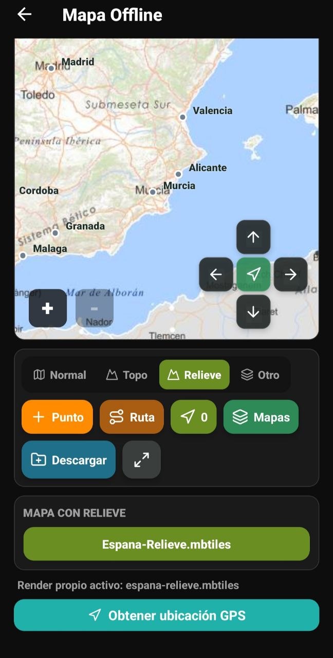 Ventana de gestión de mapas offline con el botón Importar otro mapa
